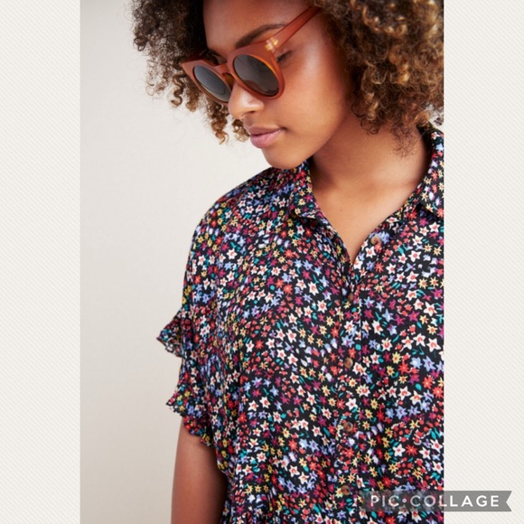 Anthropologie Maeve Mallory Ruffled Blouse in Black Floral - Picture 4 of 9